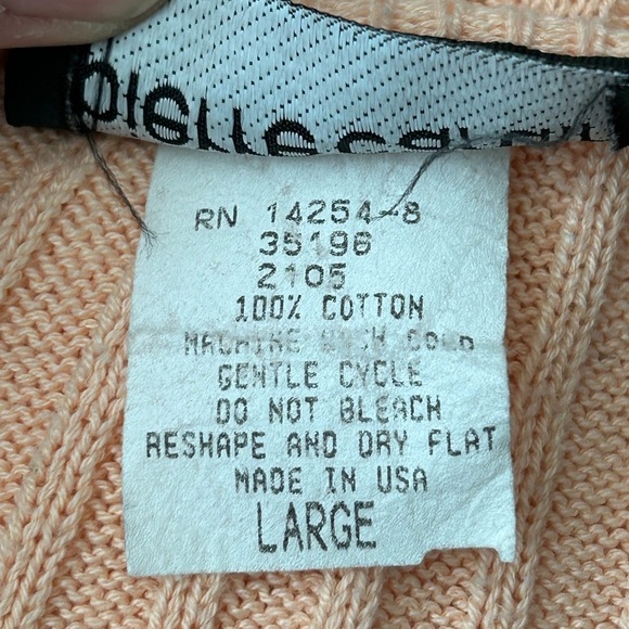 Pierre Cardin Peach/Pink Ribbed Cotton Crew Neck Short Sleeve Sweater, Sz Large - Picture 8 of 8
